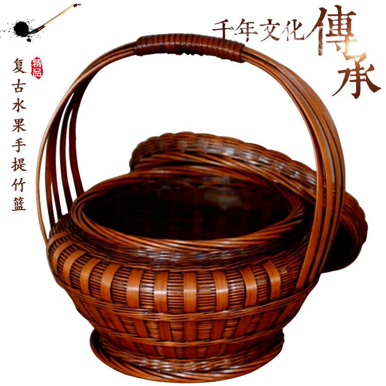 广西纯手工竹编竹鸡蛋收纳篮手提篮买 装饰覆古收纳竹编提篮带盖