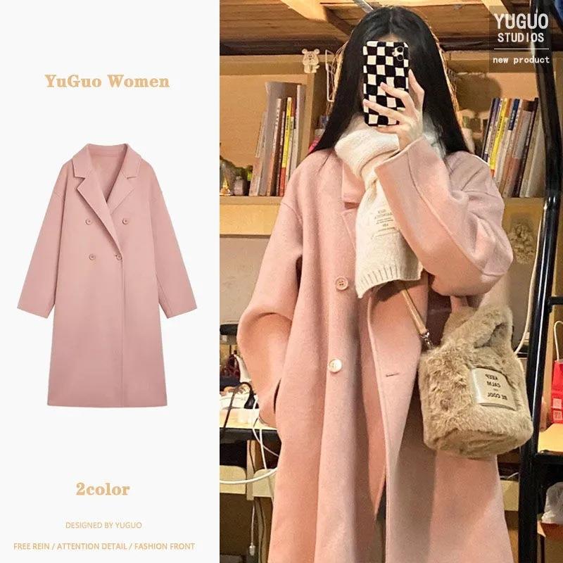 long pockets lapel with coat trench double-breasted womens