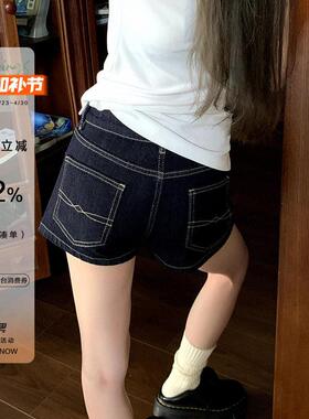 橘子树在哪儿复古明线牛仔短裤女夏薄款修身显瘦辣妹女团百搭热裤