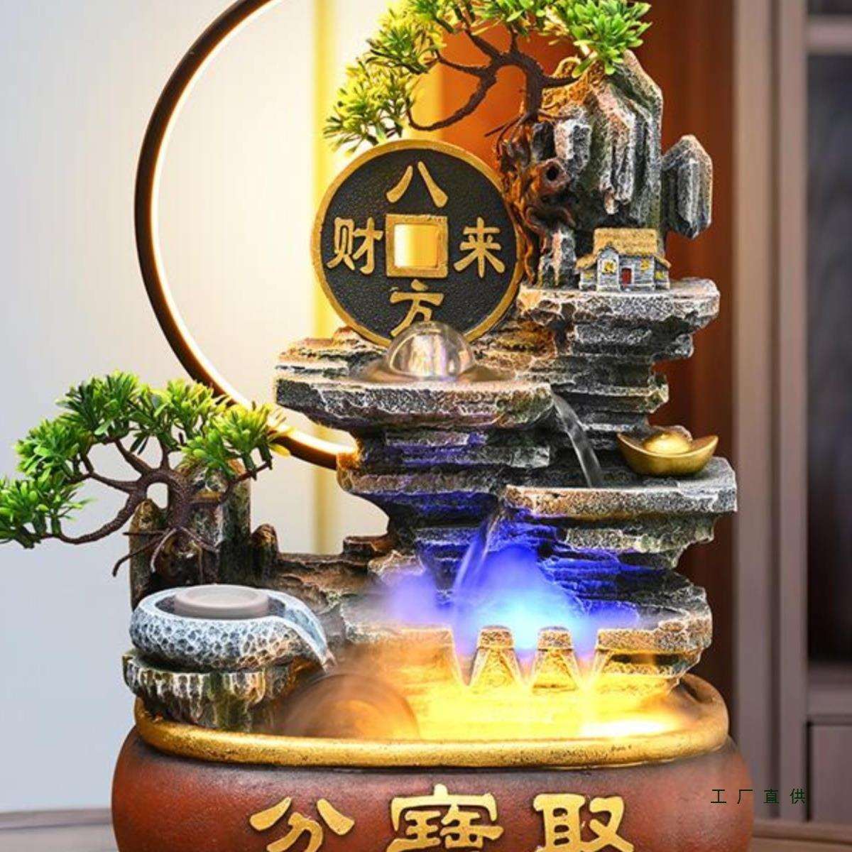 假山流水喷泉客厅循环水景观招财风水轮办公室生财桌面加湿器摆件