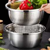 蛋篮打洗菜套装 厨房304漏加厚家用不锈钢食品级盆子沥水和面汤盆