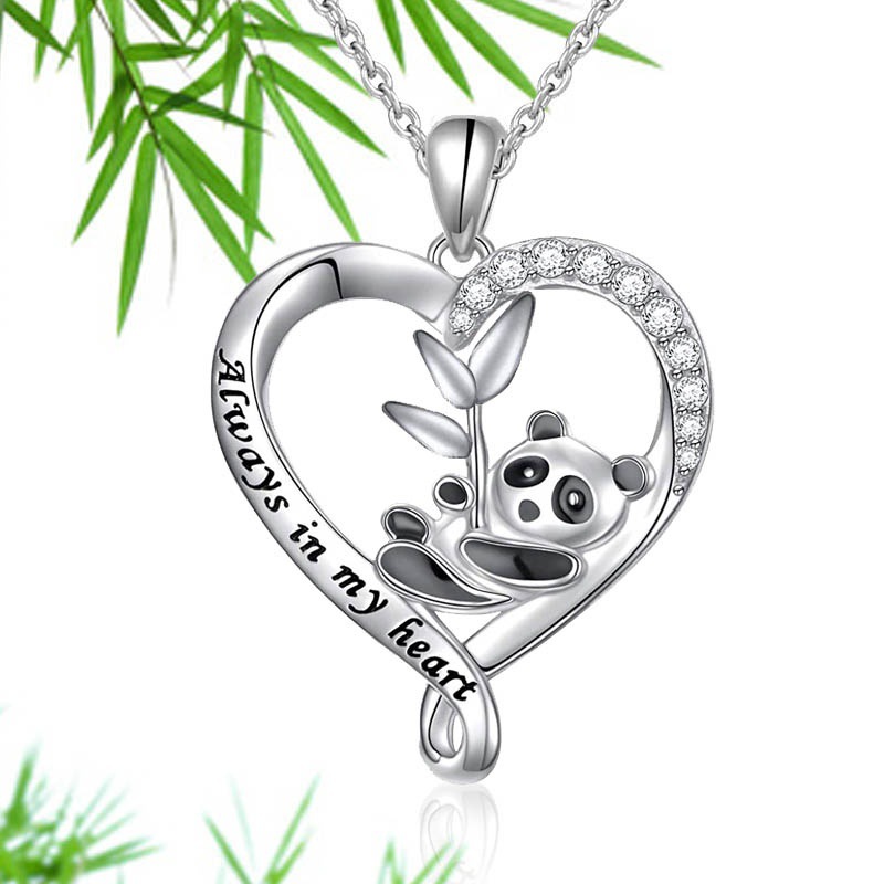 跨wish新款心形水钻吊坠 合金画油国宝熊猫项链女 厂家项链