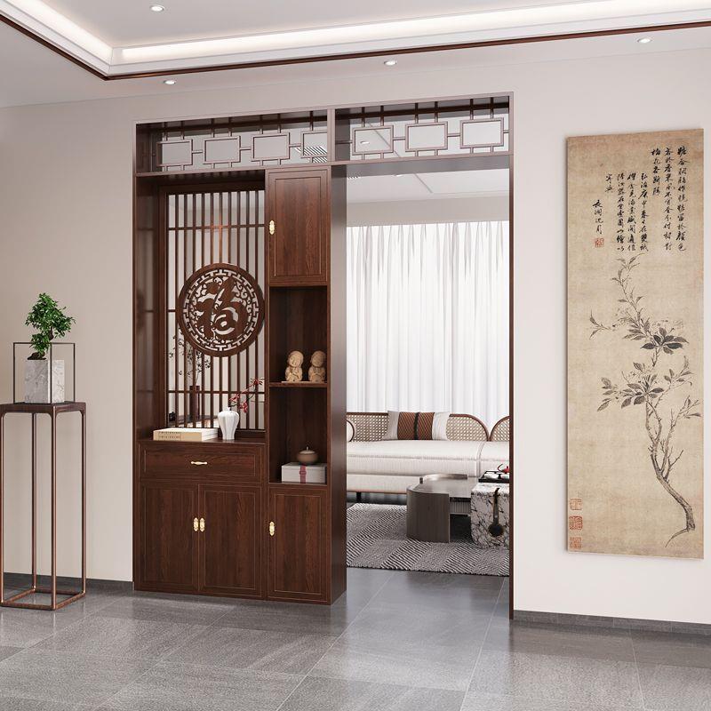 新中式实木玄关柜入户门厅柜隔断客厅茶室复古屏风格栅遮挡镂空