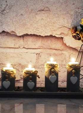 北欧新灰色仿古木制烛台套装茶蜡托蜡烛台室内家居工艺品摆件