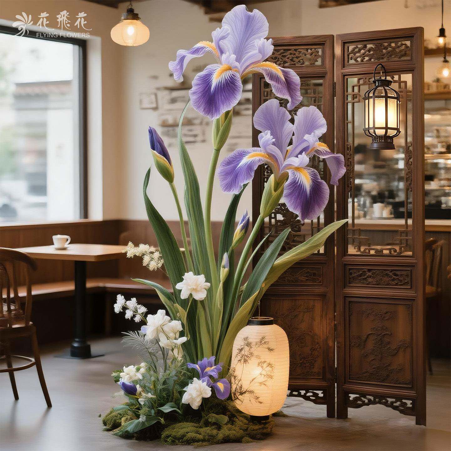 花飞花纸艺花鸢尾店铺咖啡厅室内花艺造景婚礼派对装饰巨型纸花