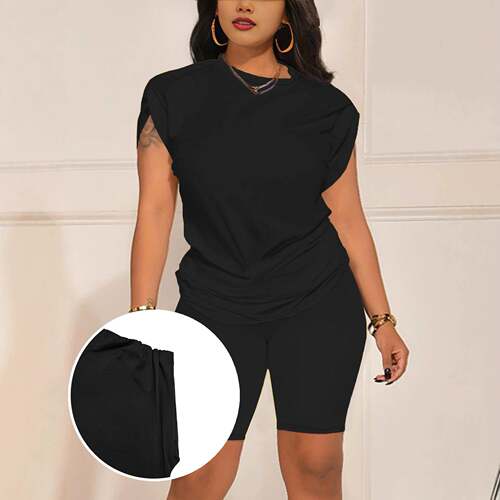 Summer Round Neck Short Sleeve T-Shirt and Long Pants Set