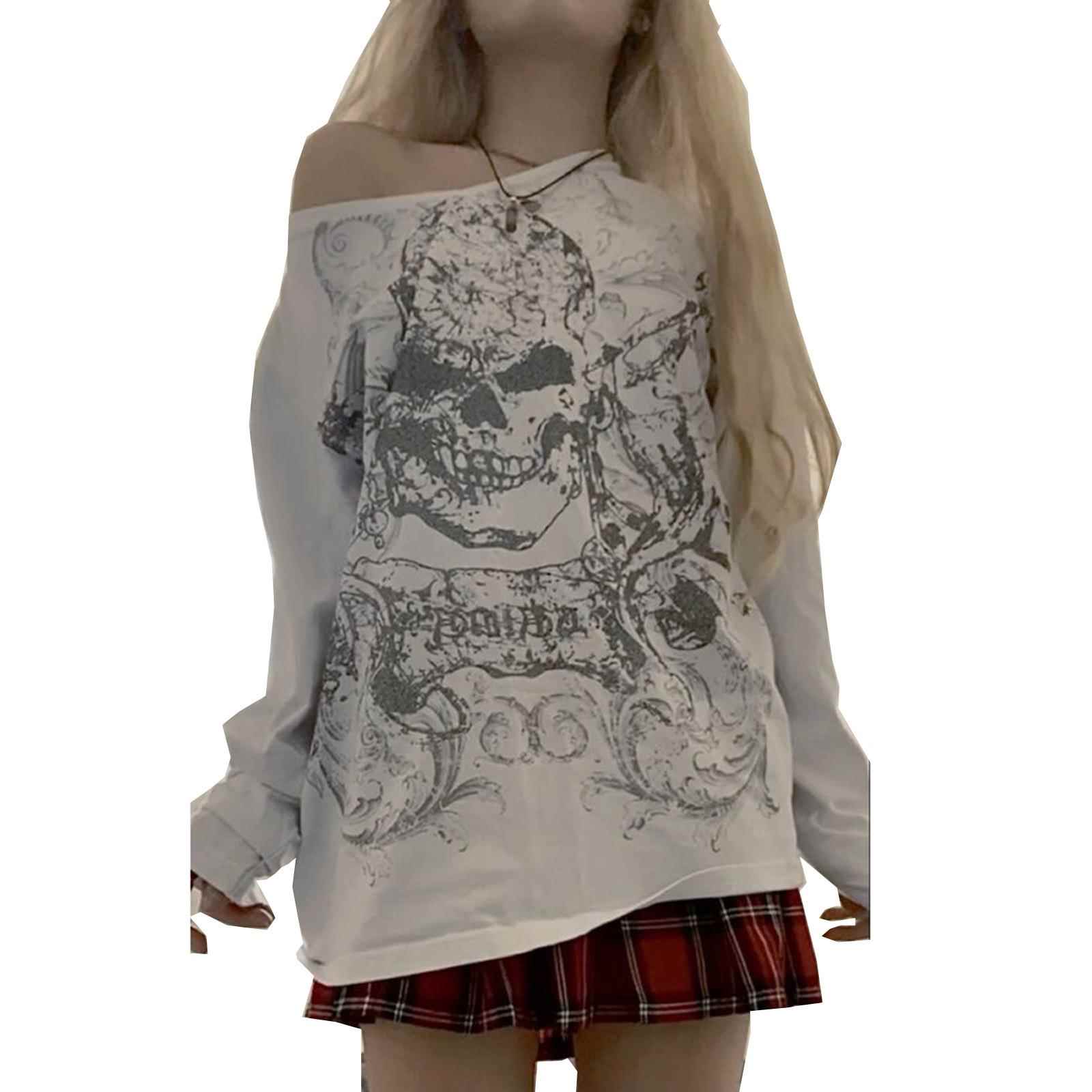 street -shirt fairy grunge tops pullover print shoulder off