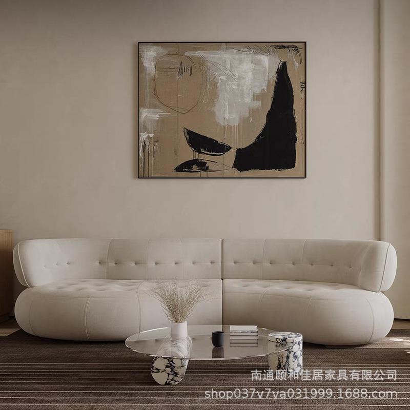 现代意式轻奢异形沙发弧形设计大堂接待大户型客厅磨砂皮布艺沙发