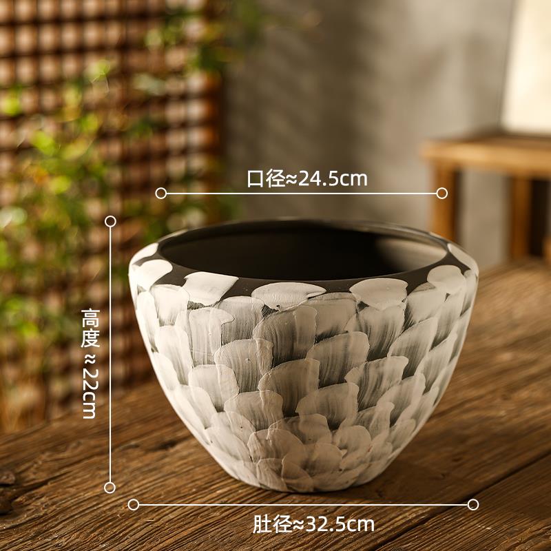 高档景德镇陶瓷花覆手工彩绿绘日式禅意诧寂风花古盆瓶流泉枫植盆