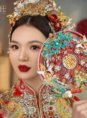 新娘婚礼喜扇中式婚纱礼服UDC成品婚扇送婚闺蜜结汉团扇服婚礼物