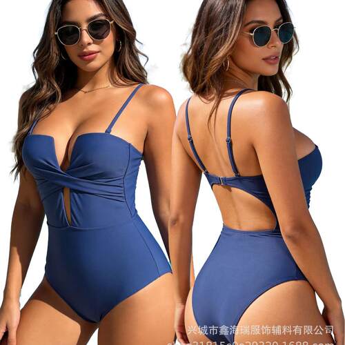 Solid Color Wrap Front Lace - up One Pieces Tummy Control V