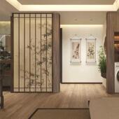 栅格隔断HAP代美学客厅遮进门宋挡屏风入户正对门中式 实木推拉式