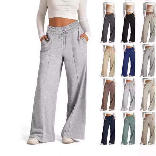 Women'S High Waist Drawstring Wide Leg Pants Casual Elastic