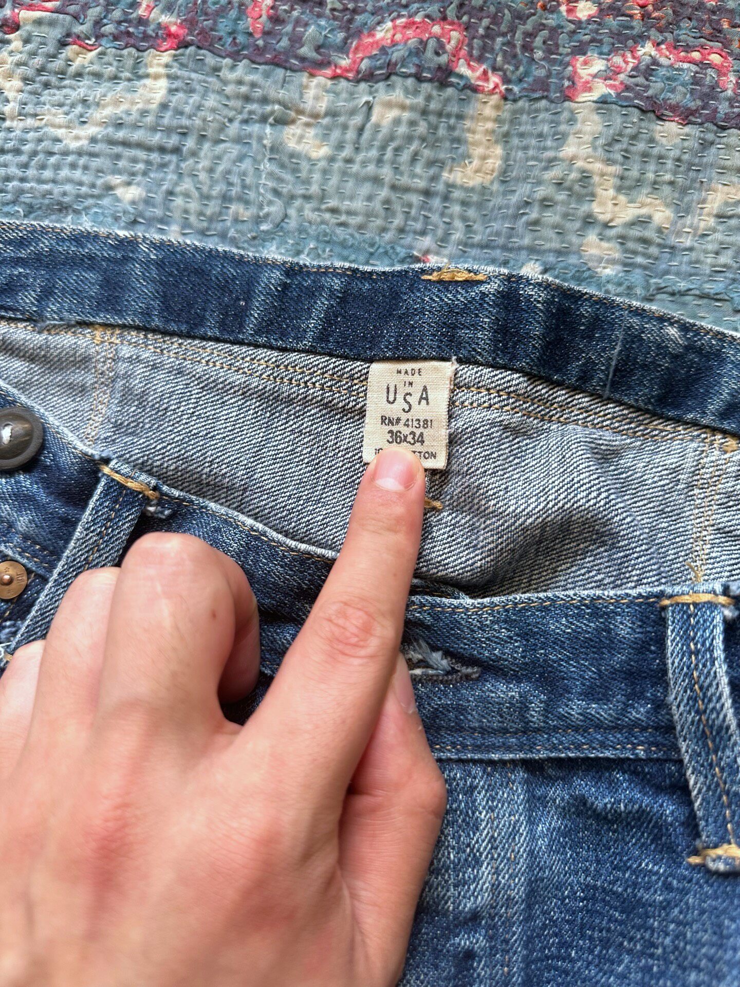 RRL Distressed Vintage Blue Jeans — label