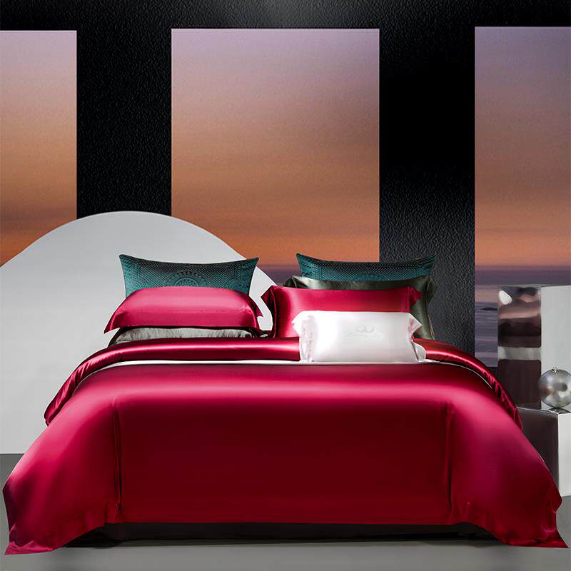 高档重双面真丝四件床套100%桑蚕套丝高端定制笠床单被丝绸床磅上