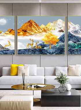 客厅装饰画后金山现代极简主义沙发背景墙三联画新中国风可及豪华