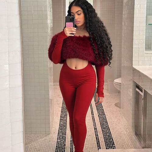 Women's one-piece shoulder hairy patchwork exposed navel