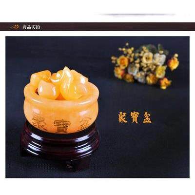 九星转动黄玉聚宝盆摆件德明敬制德明堂黄晶金a元宝催财貔貅聚宝