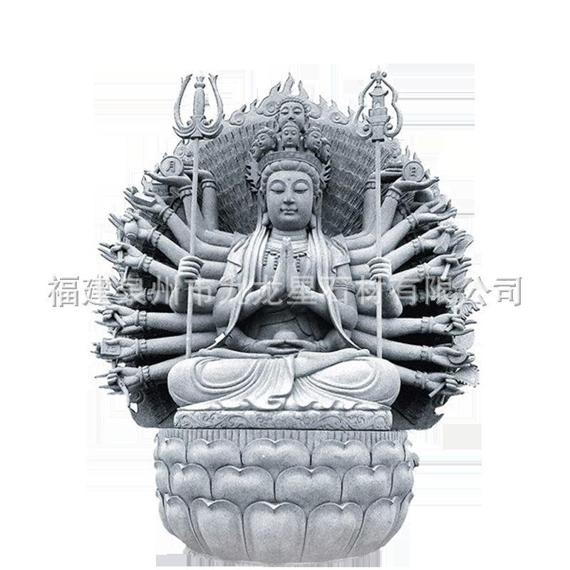 石雕滴水观音汉白玉制作厂家定做大型石雕千手观音三面佛像雕塑