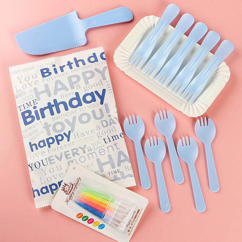 新型环保纸袋一次性蛋糕餐具盘餐具餐盘生日套装纸盘叉组合四合一