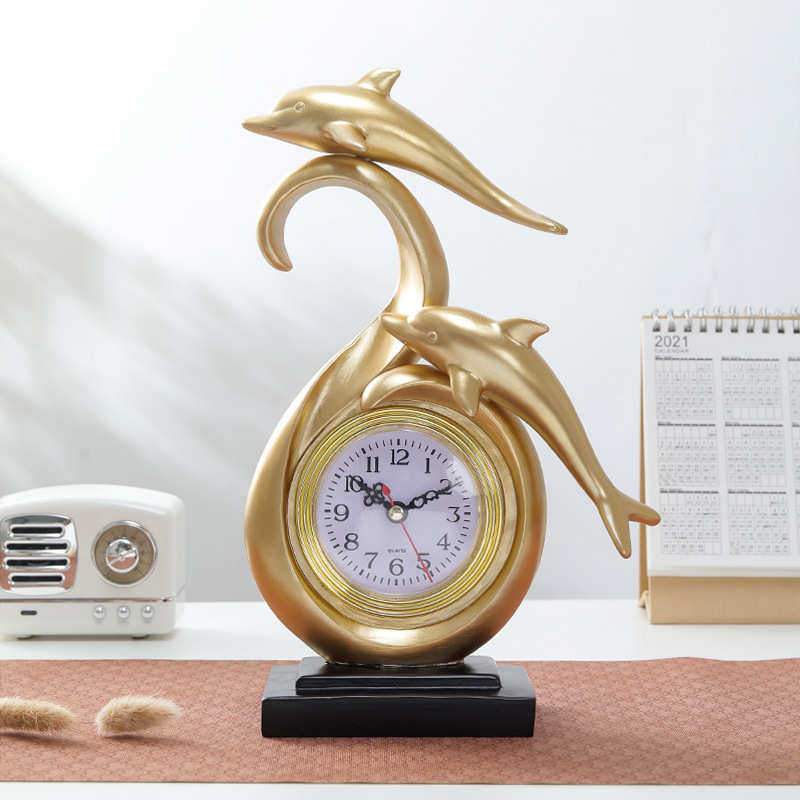 海豚红奢工艺品电视柜网摆件客厅轻现代玄关装饰座钟酒柜时钟简约