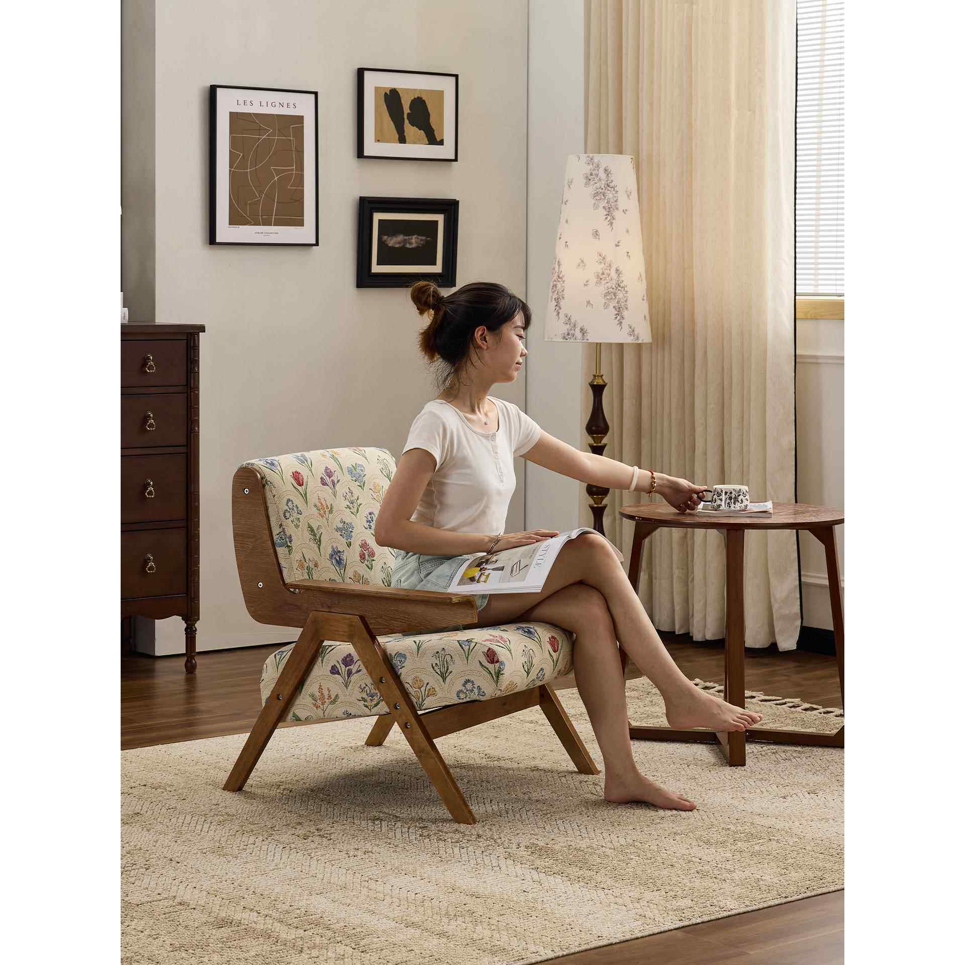 中世纪风格休闲实木沙发组合家庭客厅阳台咖啡厅接待桌椅套单人沙