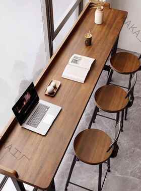 LCP2简约靠墙家用条桌木吧台子靠窗休桌闲ITR脚阳台长高脚实桌椅