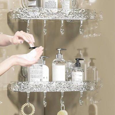 Bathroom Shower Shelf Storage Basket with 4 Hooks Wall