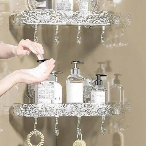 Bathroom Shower Shelf Storage Basket with 4 Hooks Wall