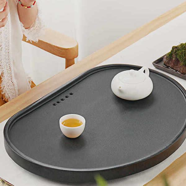 乌金石茶盘客厅泡茶简约排水管家用盘石材中式创意原石大小茶盘台