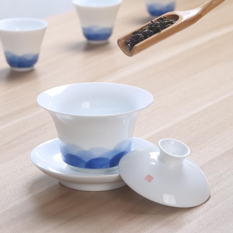 德化手绘简约三才盖碗陶瓷功夫茶具茶泡杯茶碗敬茶杯大号不烫手