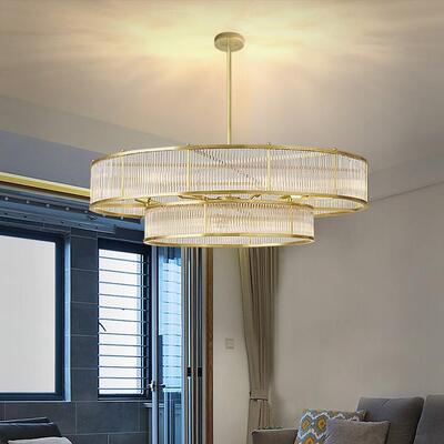 直销新款美式复古RH水晶吊灯创意简约北欧圆形客厅餐厅别墅长形双