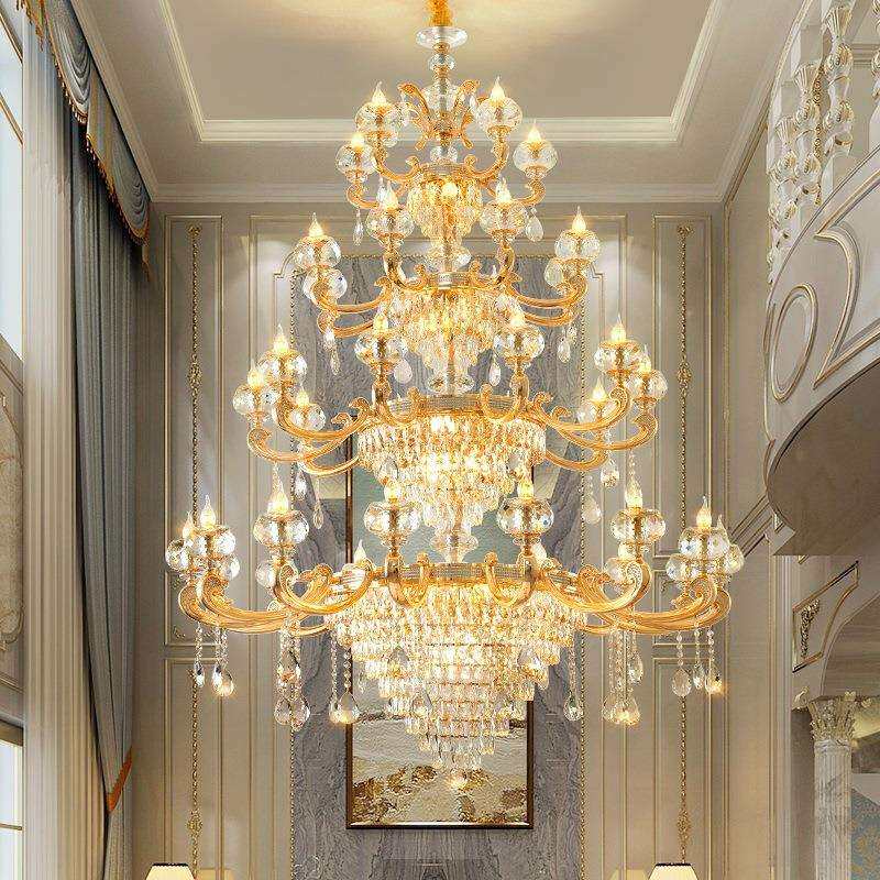 欧式轻奢水晶吊灯中山灯饰别墅酒店餐厅大气奢华K9水晶灯客厅吊灯