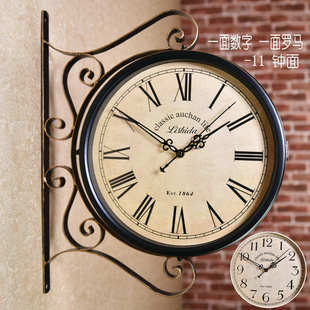 个性复古两面太阳钟美式工艺仿古表机芯时钟静音时钟艺创意铁双面
