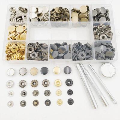 120套12.5mm633四合扣铜金属纽扣+安装工具圆形暗按扣免缝钉扣子