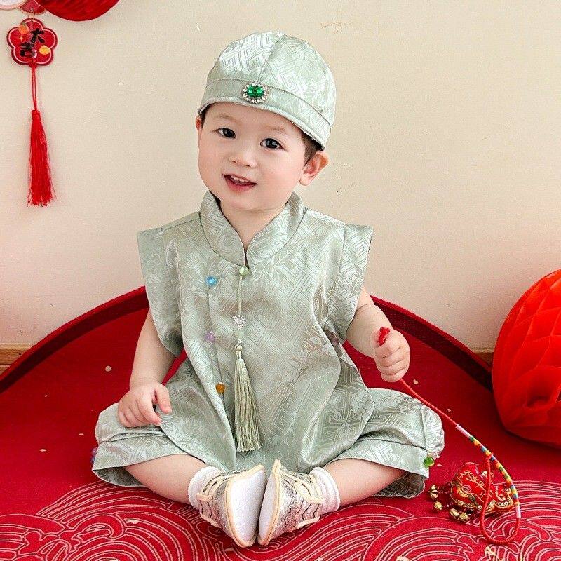 儿童唐装汉服男女宝宝周岁礼服国风中式抓周冠服婴幼童百天生日宴
