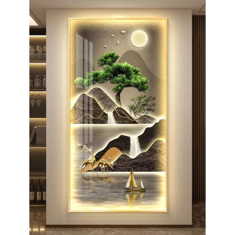 流生财l挂ed带AXV灯轻奢户玄关装饰画简约水现代画壁画入走廊过道