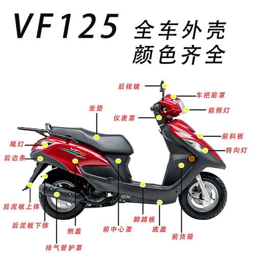 VF125外壳HJ125T-25灯箱面板前围内箱脚踏板侧盖边条大灯转向仪表