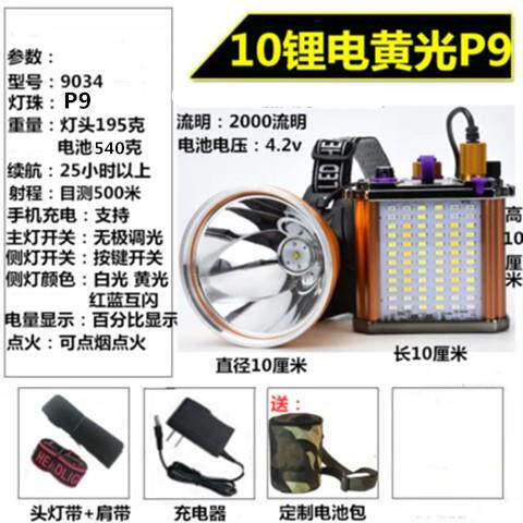 新款led超亮头灯光P90光锂电充电远射钓鱼大斑头戴式强手电气疝灯