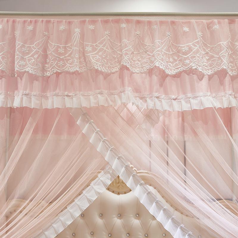新款三门开落地宫廷蚊帐公2主风QY-6854床幔1.5m1.8米柱支架1m家