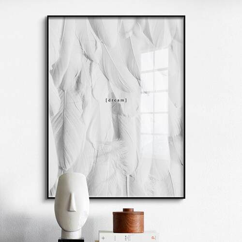 黑白羽毛装饰画客厅个性主卧室壁画床头挂画北欧风格现代简约轻奢