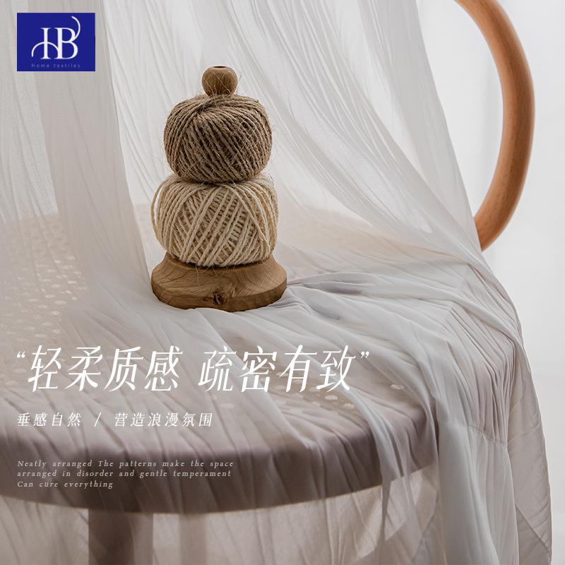 高端法式轻奢窗纱窗帘2022年新款客厅卧室阳台飘窗白纱燕尾压皱纱