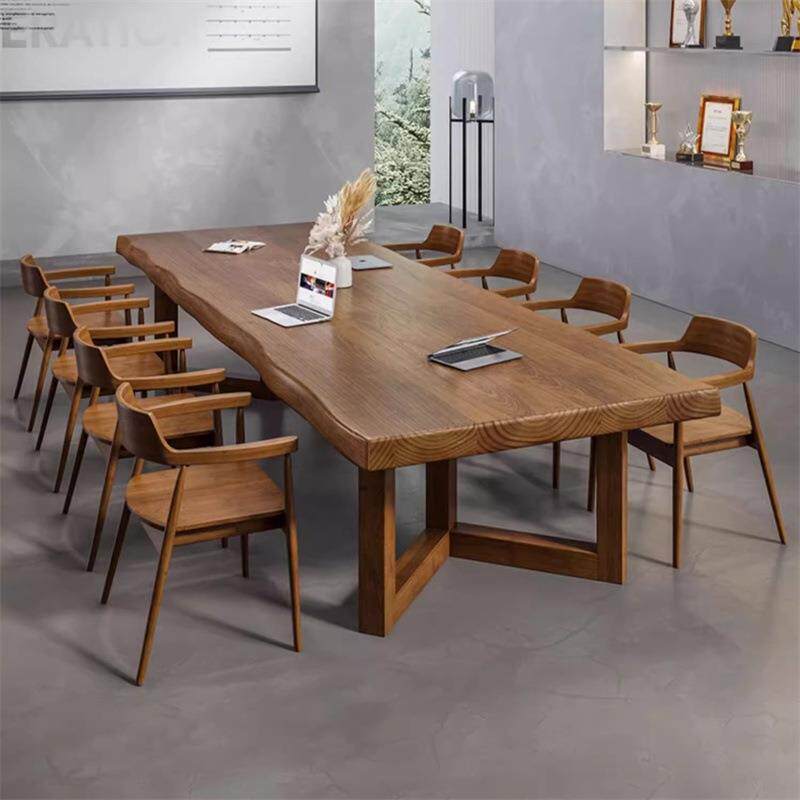 现代简约原木大板桌工作台实木会议桌长桌办公室洽谈桌商用长方形