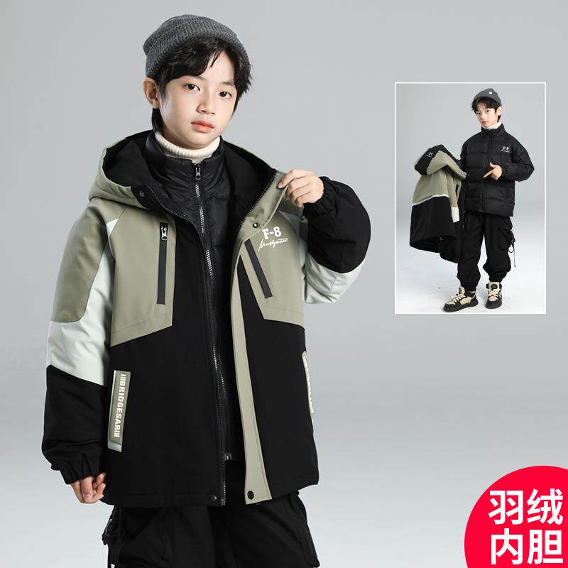 英国Next Kiss男童羽绒服冲锋衣三合一可拆卸冬季帅气中大童外套