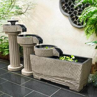 庭院户外大流水摆件循环水系古法落地鱼缸造景室外阳台成品养鱼池