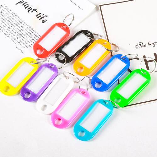 Plastic key tags, keychains, hotel room number tags, classif