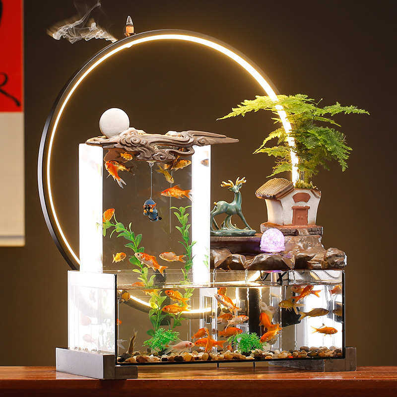 创意流水鱼缸招财摆件循环水客厅家用办公室桌面装饰乔迁开业礼品,宠物/宠物食品及用品,桌面缸,淘宝优惠券,粉丝福利购,淘宝优惠卷