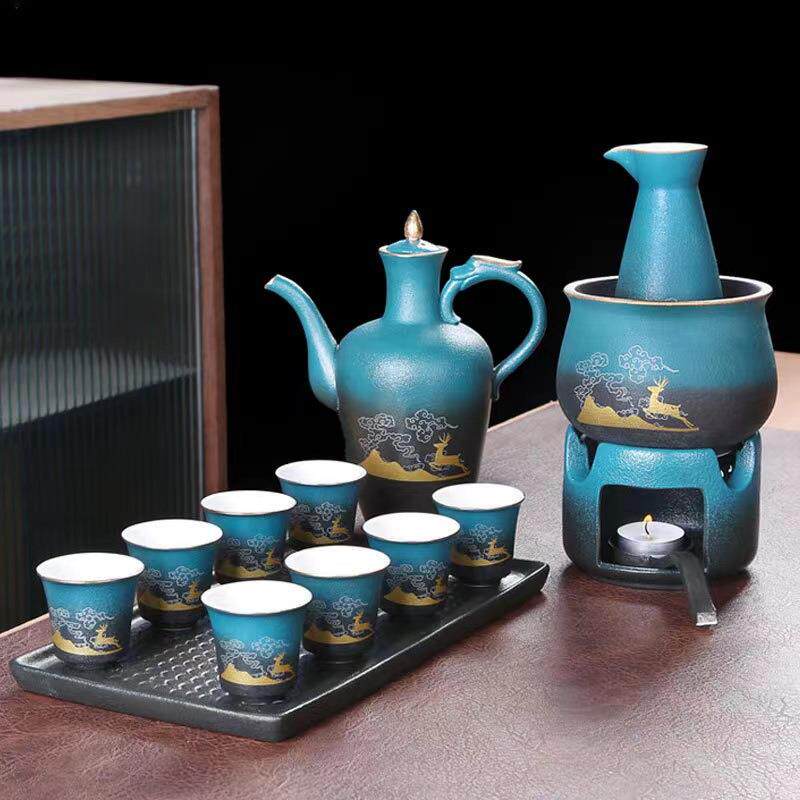 中式温酒器仿古酒具酒杯酒壶套装烫酒壶陶瓷家用煮酒器清酒黄酒