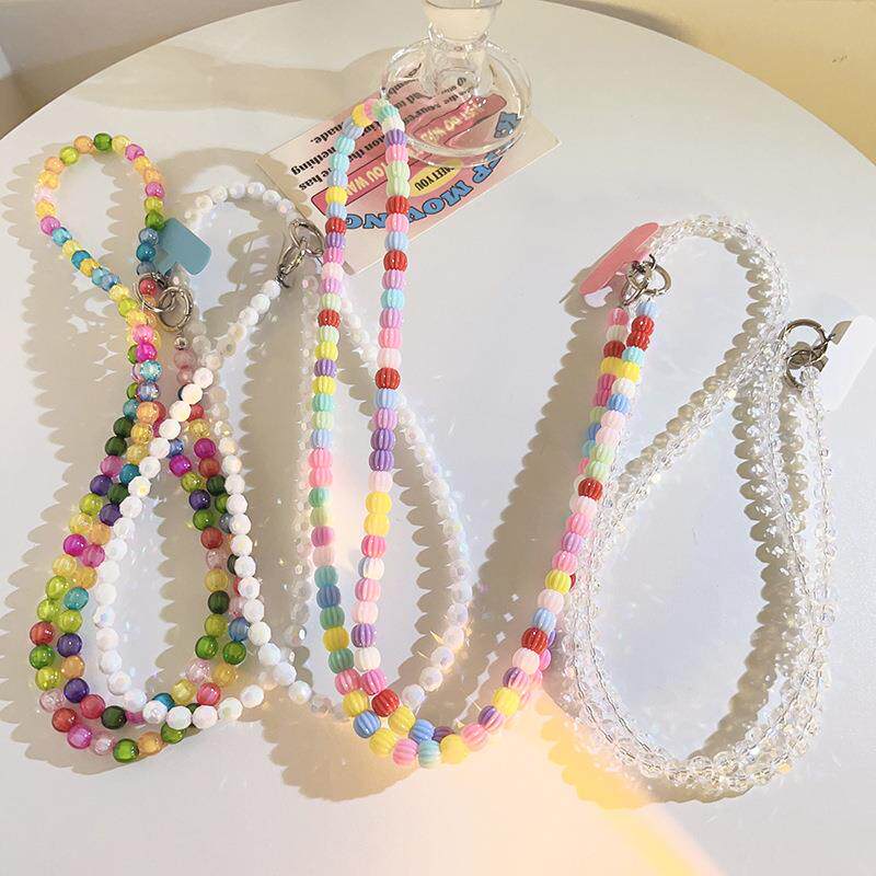 潮款小众斜跨加长链通用手机挂绳百搭链条包包侧挂肩绳彩色珠珠链