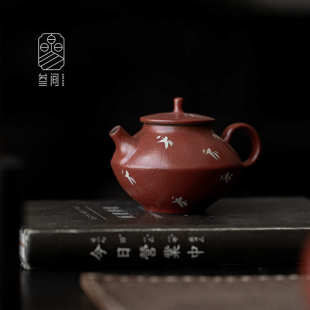 叁间故宫红手绘竹子茶壶陶瓷泡茶器家用单个专用小茶壶复古小品壶